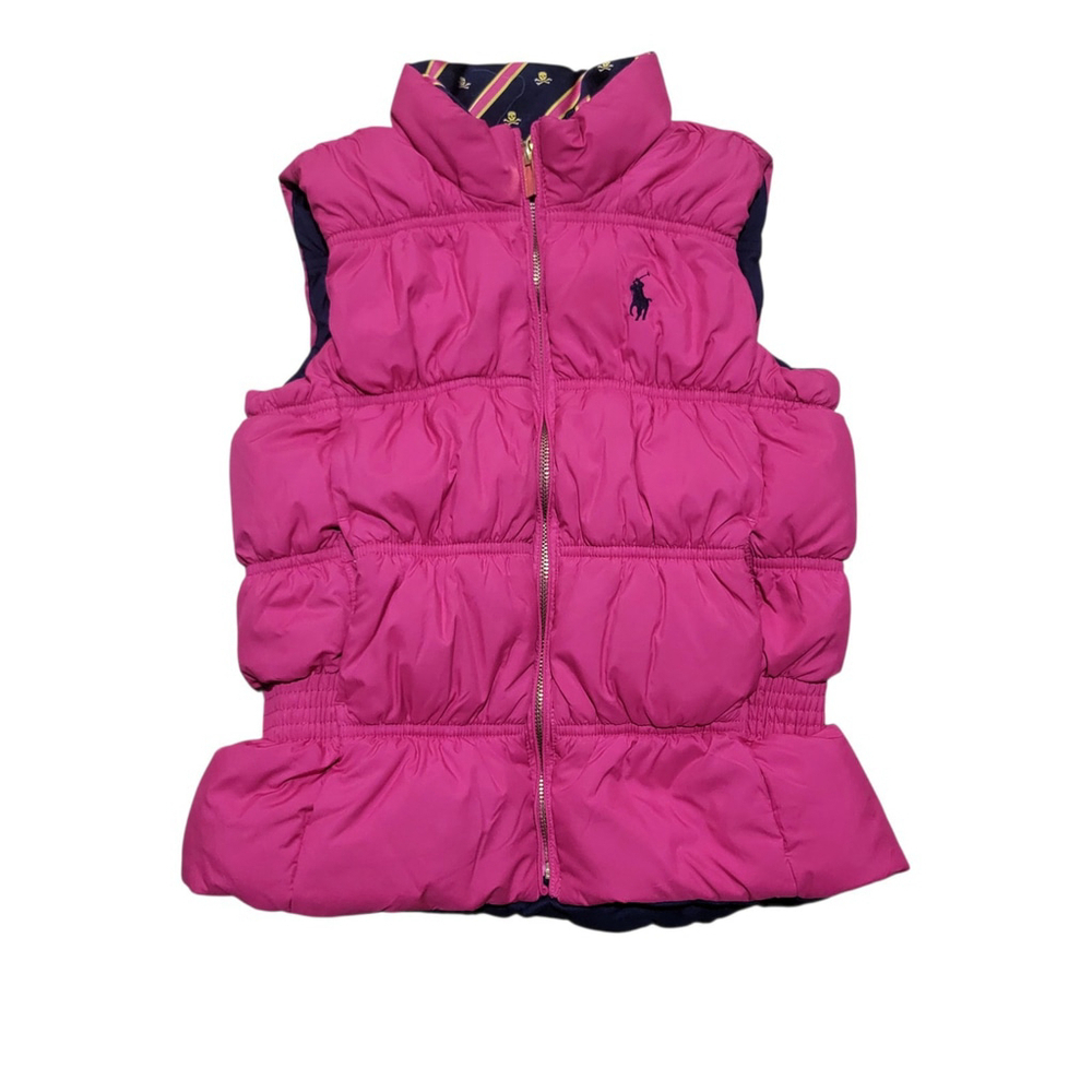 Polo Ralph Lauren Girl Pink/Blue Reversible Full Zip Down Puffer Vest Size Small - Picture 4 of 6